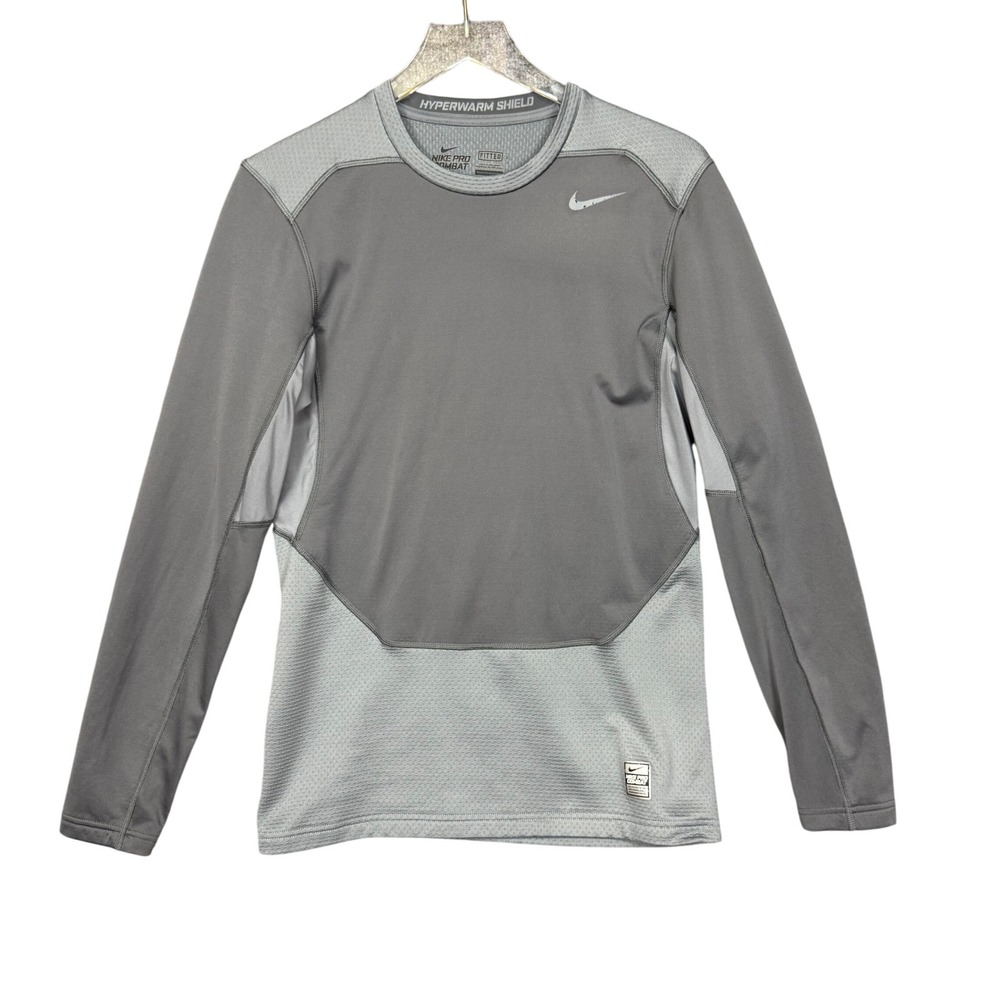 Nike Pro Combat Shirt Mens Small Grey Hyperwarm Shield Fitted Long Sleeve DriFit